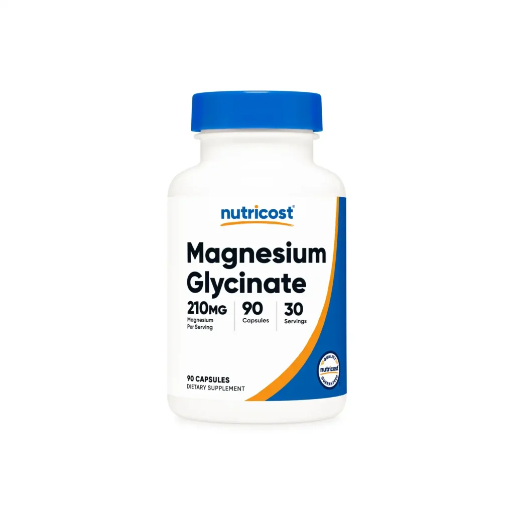 Frasco de Glicinato de Magnesio 210mg de 90 cápsulas Nutricost Perú.